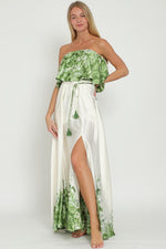 Everlasting Strapless Floral Print Maxi Dress - Green/Ivory