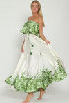 Everlasting Strapless Floral Print Maxi Dress - Green/Ivory