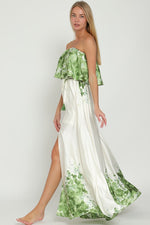 Everlasting Strapless Floral Print Maxi Dress - Green/Ivory