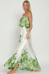 Everlasting Strapless Floral Print Maxi Dress - Green/Ivory