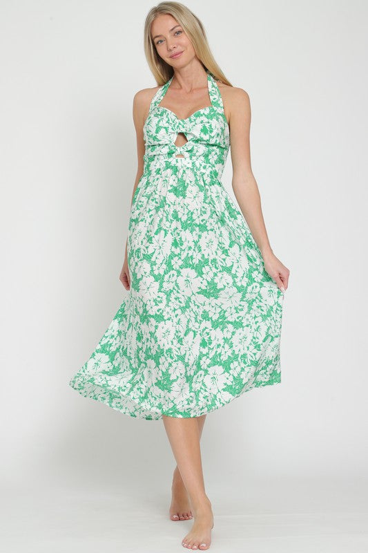 Aldara Floral Halter Cut Out Midi Dress