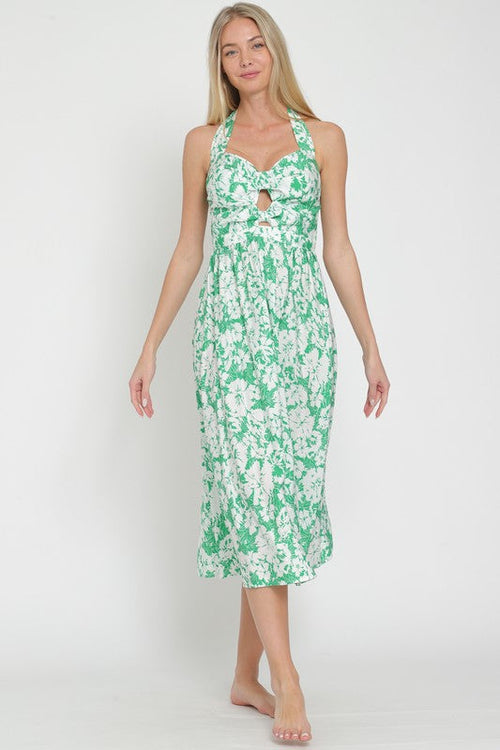 Aldara Floral Halter Cut Out Midi Dress