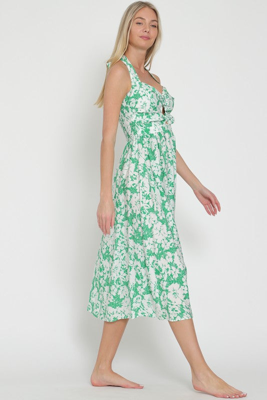 Aldara Floral Halter Cut Out Midi Dress