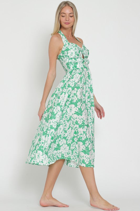 Aldara Floral Halter Cut Out Midi Dress