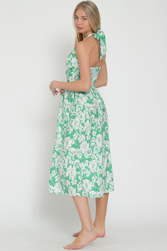 Aldara Floral Halter Cut Out Midi Dress