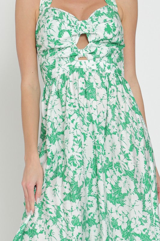 Aldara Floral Halter Cut Out Midi Dress