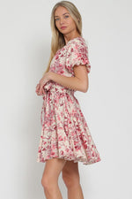 Adelia Toile Bubble Sleeve Waist Tie Mini Dress