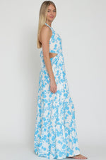 Haven Floral Halter Cut Out Tie Back Maxi Dress