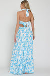 Haven Floral Halter Cut Out Tie Back Maxi Dress