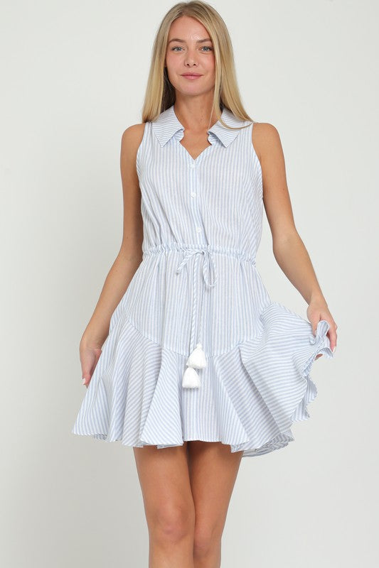 Alejandra Pinstripe Button Mini Dress