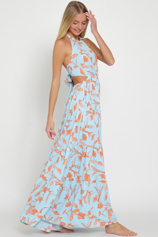 Millie Halter Tie Back Tiered Maxi Dress