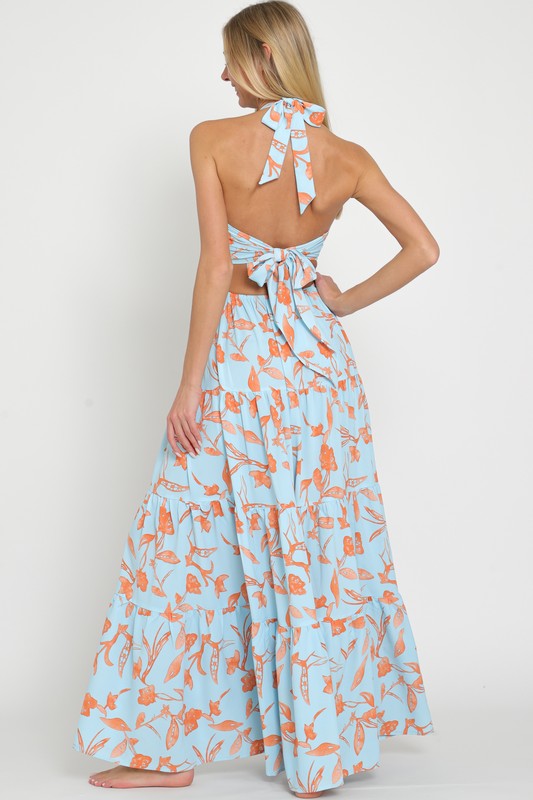 Millie Halter Tie Back Tiered Maxi Dress