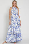 Yalin Floral Halter Cut Out Tie Back Maxi Dress