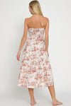 Lulu Strapless Tie Front Midi Dress - Blush/Orange