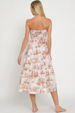 Lulu Strapless Tie Front Midi Dress - Blush/Orange