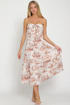 Lulu Strapless Tie Front Midi Dress - Blush/Orange