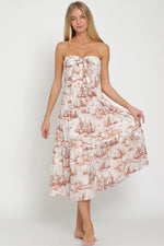 Lulu Strapless Tie Front Midi Dress - Blush/Orange