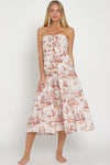 Lulu Strapless Tie Front Midi Dress - Blush/Orange