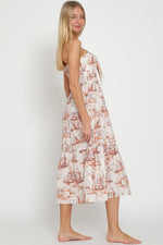 Lulu Strapless Tie Front Midi Dress - Blush/Orange