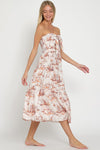 Lulu Strapless Tie Front Midi Dress - Blush/Orange