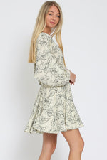 Anella Long Sleeve Leaf Print Mini Dress -Ivory/Multi