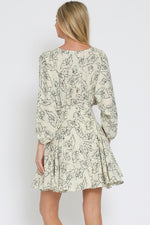 Anella Long Sleeve Leaf Print Mini Dress -Ivory/Multi