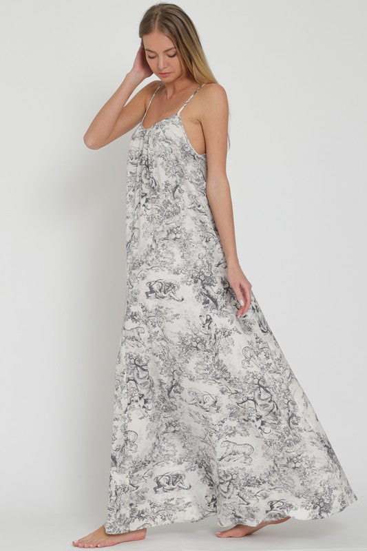 Emma Toile Print Strappy Back Maxi Dress