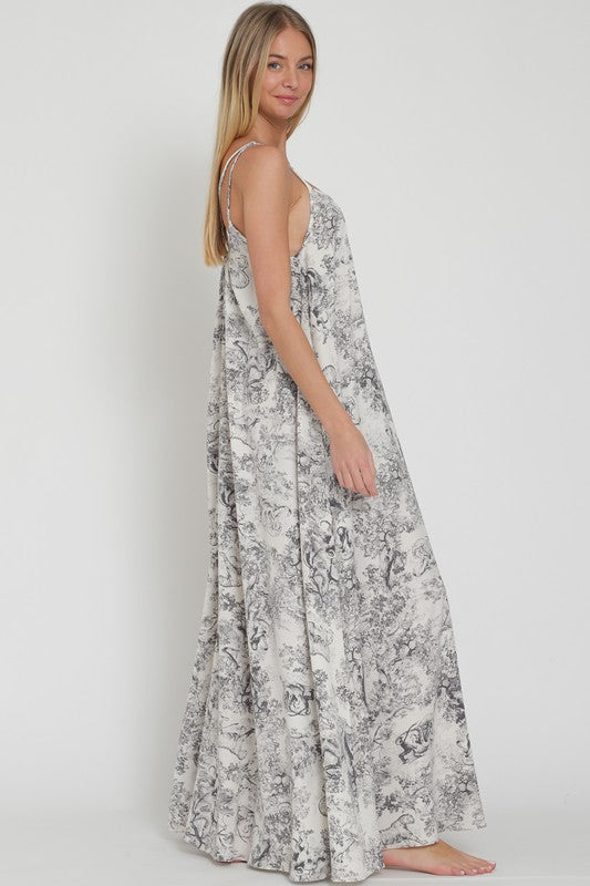 Emma Toile Print Strappy Back Maxi Dress