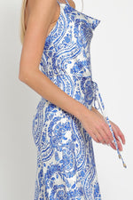 Zoe Cowl Belted Slip Satin Maxi Dress - Blue