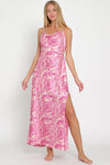 Zoe Cowl Belted Slip Satin Maxi Dress - Pink