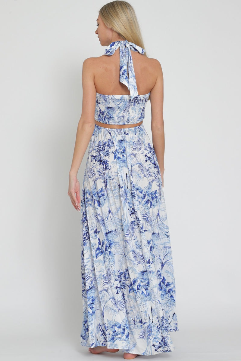 Hallie Halter Tropical Print Cut Out Maxi Dress