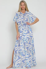 Elora Horse Toile Dolman Tie Waist Maxi Dress