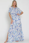 Elora Horse Toile Dolman Tie Waist Maxi Dress