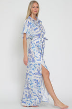 Elora Horse Toile Dolman Tie Waist Maxi Dress