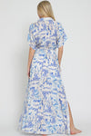 Elora Horse Toile Dolman Tie Waist Maxi Dress