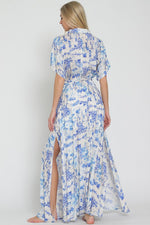 Elora Horse Toile Dolman Tie Waist Maxi Dress