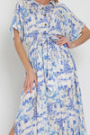 Elora Horse Toile Dolman Tie Waist Maxi Dress