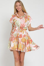 Vali Floral Dolman Short Sleeve Waist Tie Mini Dress