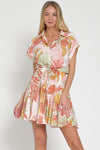 Vali Floral Dolman Short Sleeve Waist Tie Mini Dress