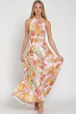 Ariyah Linen Floral Halter Tie Back Maxi Dress