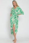 Charleigh Kimono Sleeve Fern Print Wrap Midi Dress