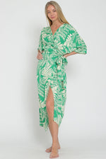 Charleigh Kimono Sleeve Fern Print Wrap Midi Dress