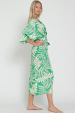 Charleigh Kimono Sleeve Fern Print Wrap Midi Dress