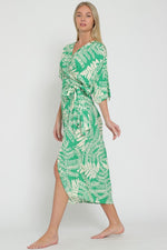 Charleigh Kimono Sleeve Fern Print Wrap Midi Dress