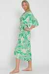 Charleigh Kimono Sleeve Fern Print Wrap Midi Dress