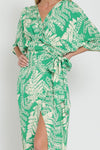 Charleigh Kimono Sleeve Fern Print Wrap Midi Dress