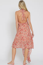 Alitza Floral Halter Side Rosette Detail Asymmetrical Midi Dress