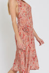 Alitza Floral Halter Side Rosette Detail Asymmetrical Midi Dress