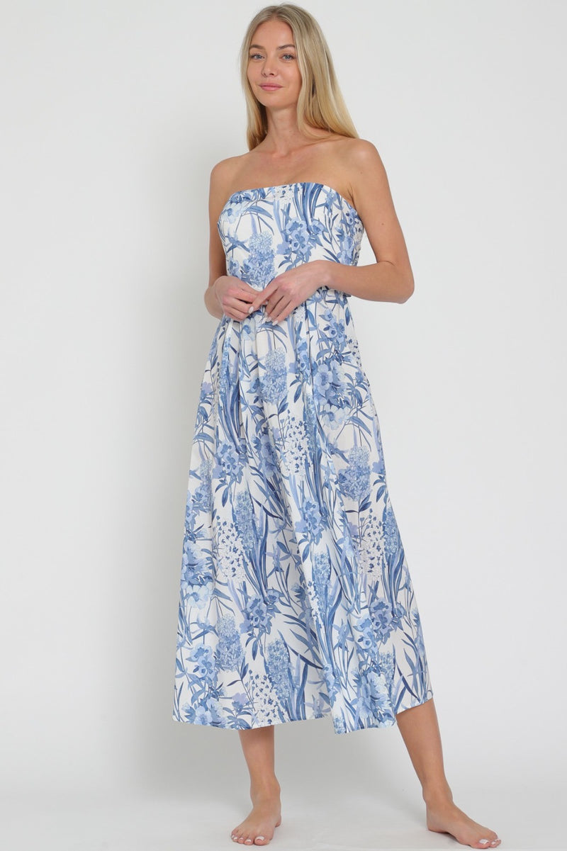 Noor Strapless Floral Tie Back Midi Dress