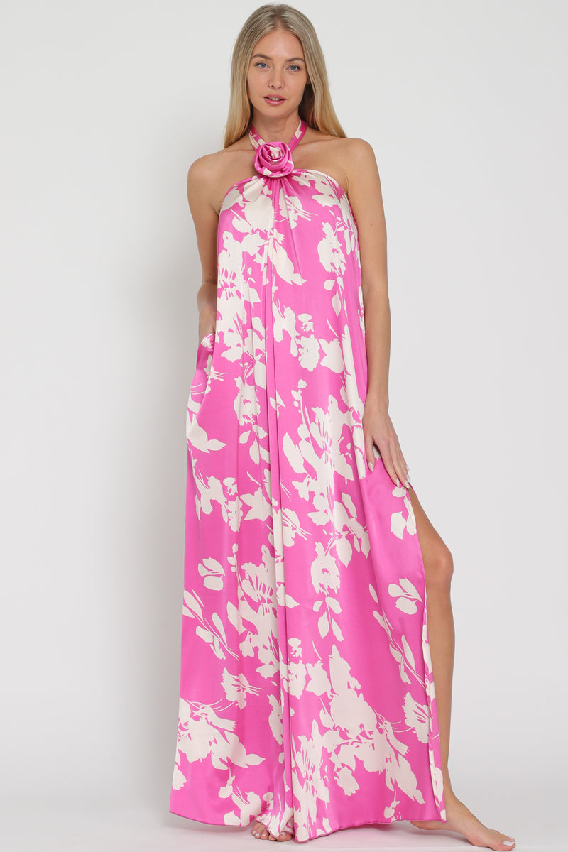Hallie Rosette Detail Halter Maxi Dress
